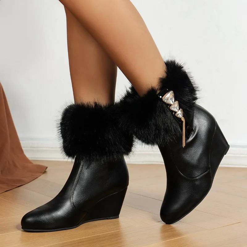 Womens Shoes Trend Autumn Winter Soft Leather Platform High Heels Wedge Ankle Boots Womens Fashion Boots 240827