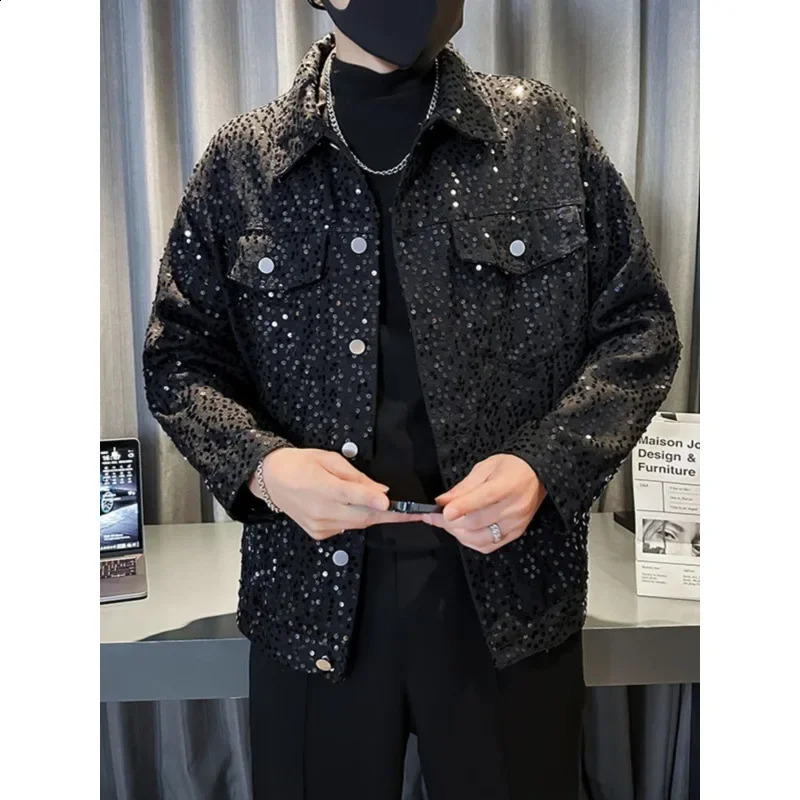 High-end Feeg Denim For Men Women Casual Trendy Loose Fit Thin Jacket Bright Sequins Fashionable Streetwear 240827
