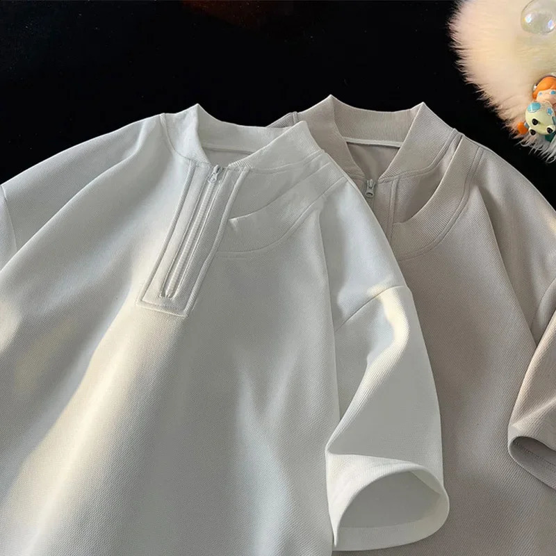 Fashionable highend Feel polo shirt half zipper retro summer casual sports short sleeved mens style 240828