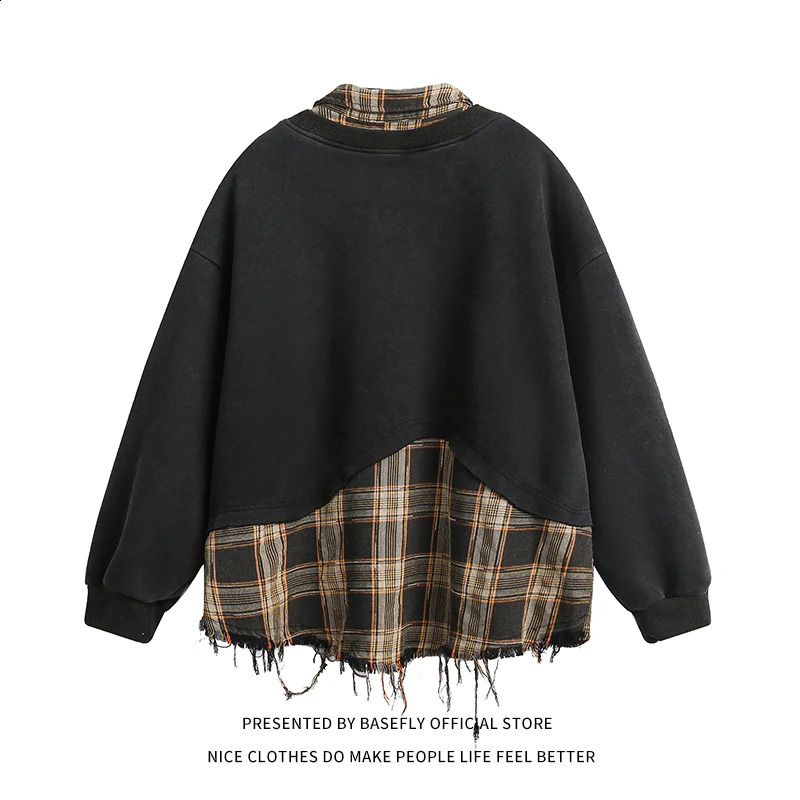 Sping Autumn Plaid Letter Embroidery Patchwork Oversize Men Sweatshirt Unisex Women High Street Shirt Pullover Hip Hop Casual 240827