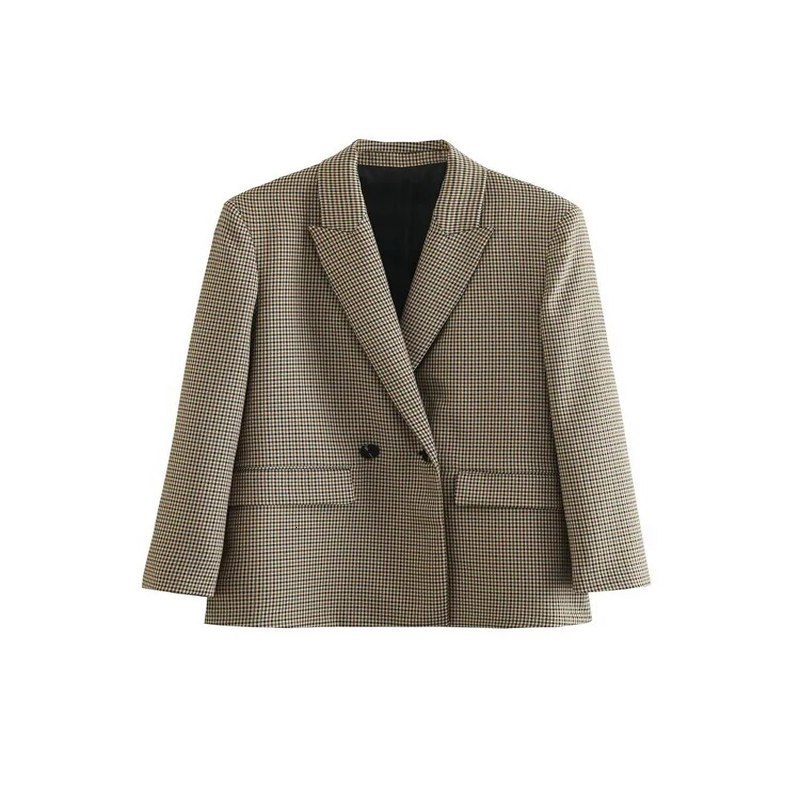 TRAF Womens Fashion Double Chest Flat Jacket Retro Long Sleeve Flip Pocket Coat 240827