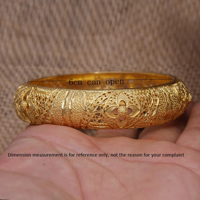 24k Dubai Gold Color Bangles for Women Dubai Bride Wedding Ethiopian Bracelet Africa Bangle Arab Jewelry Charm Bracelet Jewelry 240828