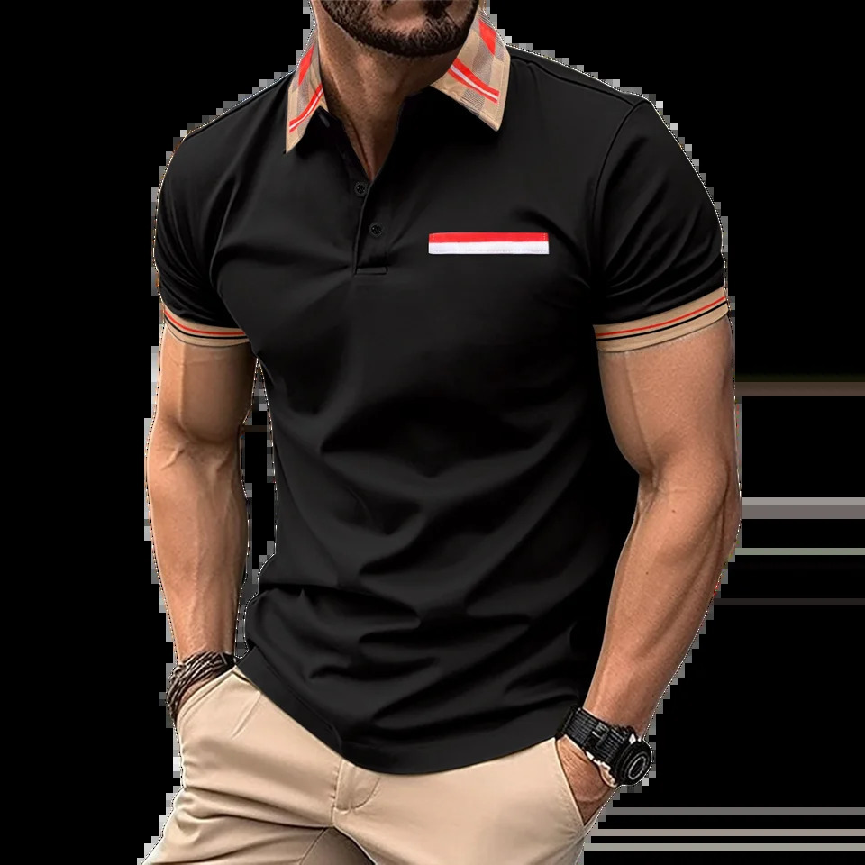 High quality fashionable mens lapel short sleeved Tshirt casual comfortable breathable sports shirt 240828