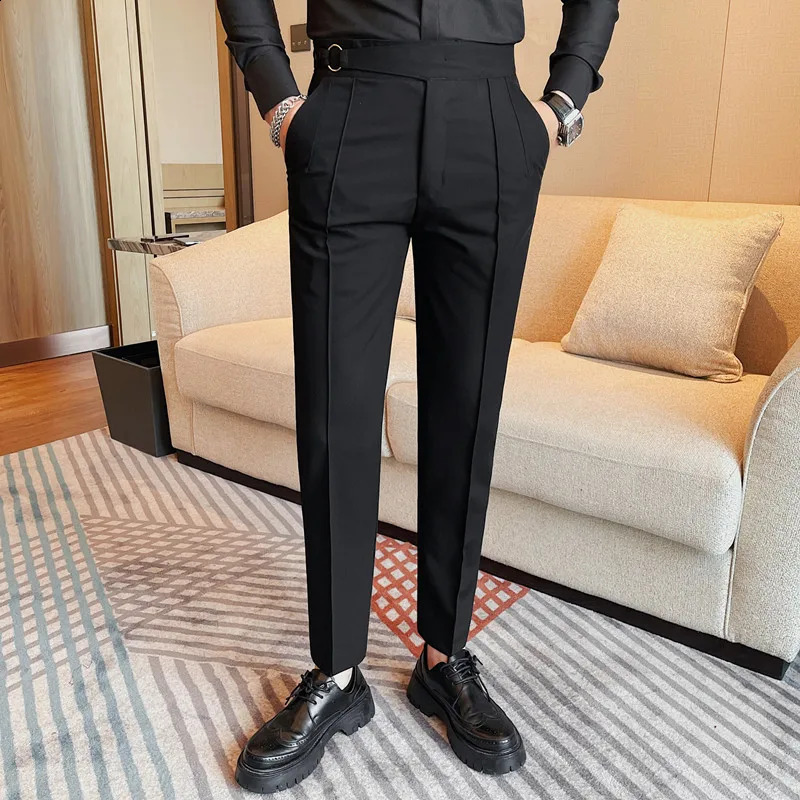 British style mens pants high-quality solid color Naples mens suit pants slim fit casual business formal clothing mens pants 240828