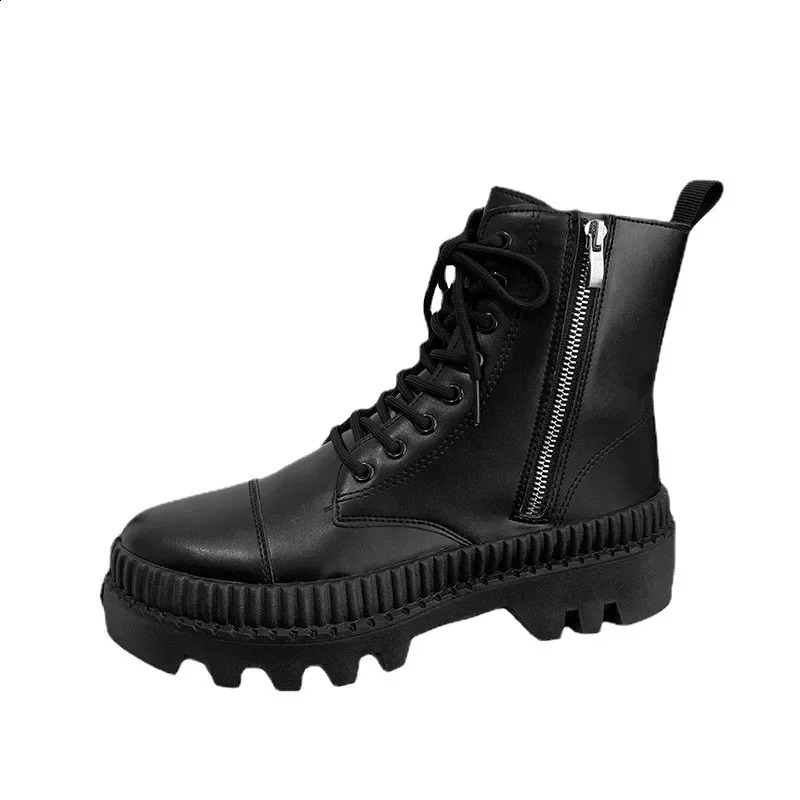 British Style Hightop Leather Large Size Autumn and Winter Trend Side Zipper Men Motorcycle Toog Boots 240826