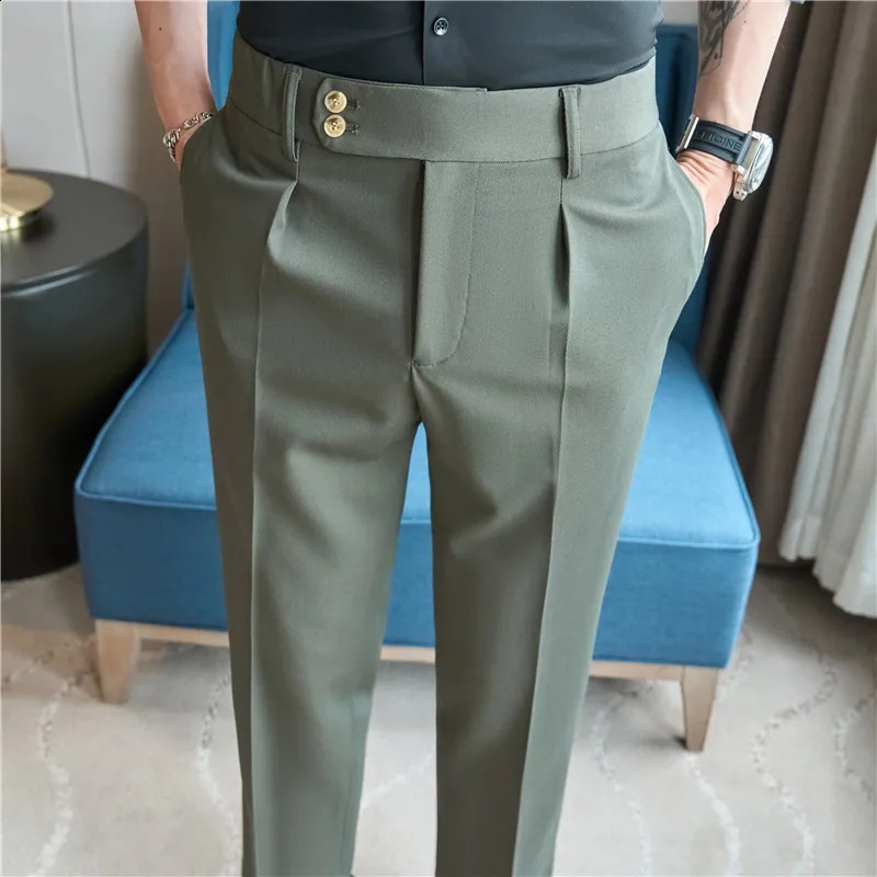Naples Fashion Elastic Waist n Casual Mens Trouser High Quality Mens Trouser White Summer Mens Dress Pants Ankle Length 240828