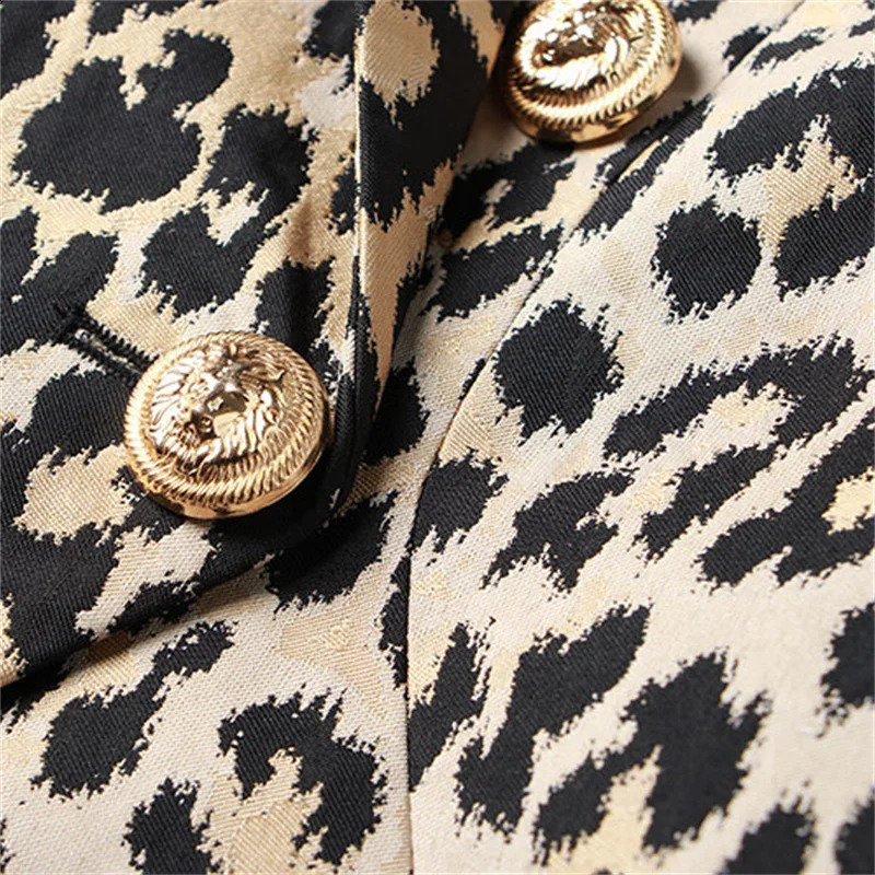 Womens jacket summer leopard print womens jacket Korean fashion double chest slim fit jacket high-quality long sleeved top 240827