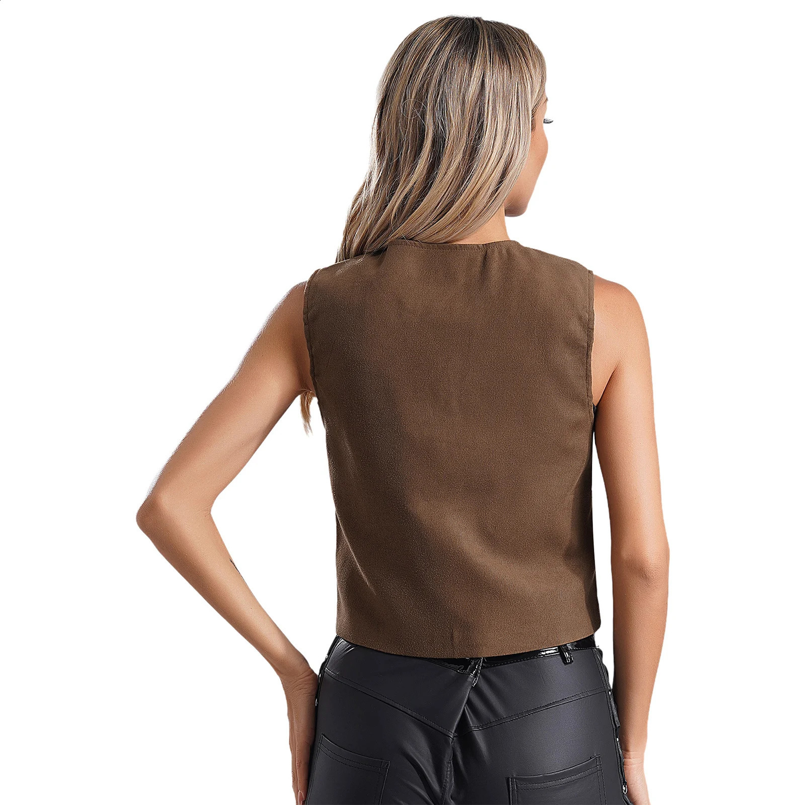 OL Womens Retro Waist Button Bottom V-neck Sleeveless Jacket Vest Office Womens Commuting Work Clothes Party Club Clothes 240828