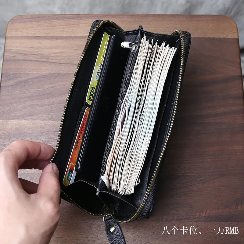 Head Layer Cowhide Large Capacity Multifunctional Handbag Casual Horizontal Zipper Wallet Card Bag Genuine Leather Long Wallet 240828