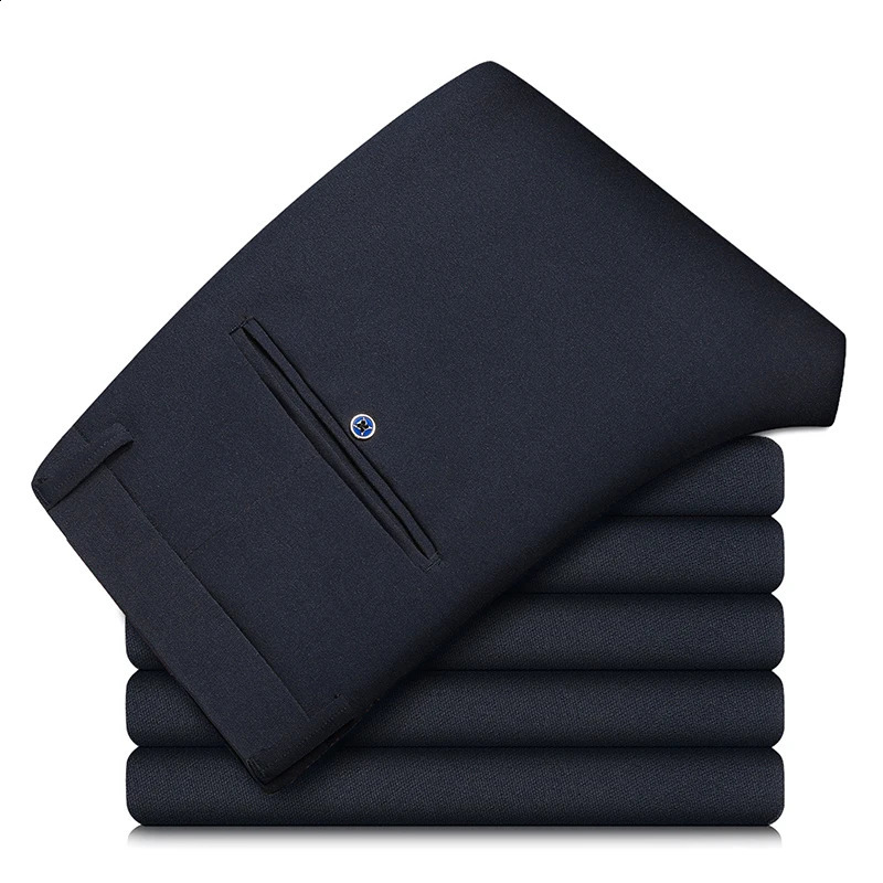 Mens bamboo fiber business suit pants classic style cotton elastic straight formal mens brand clothing 240827