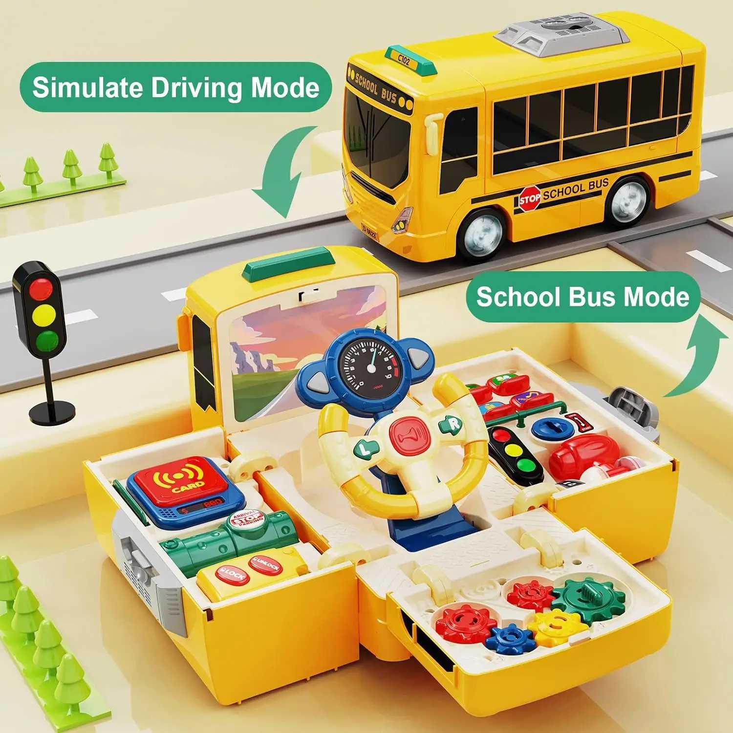 Montessori bus toys with sound and light childrens simulated steering wheel gear toys childrens simulated driving bus toys W240827