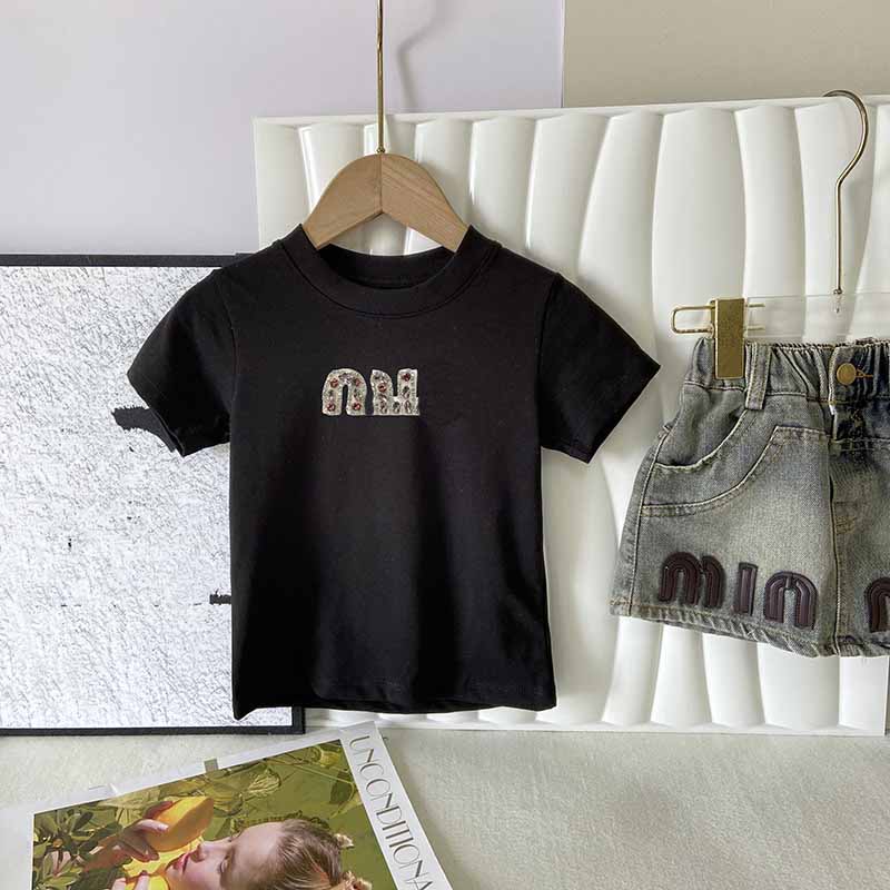 2 Piece Skirt Set Girls Denim Skirt Suit Set with Tee - Summer Shorts and Shirt Set for Children y250607P6H6