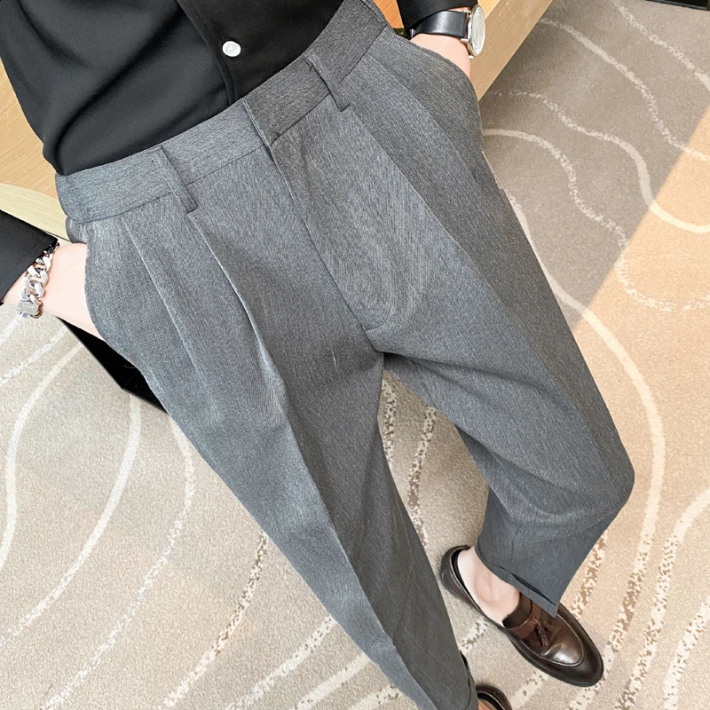 British style summer solid business casual pants mens fashion Naples high waisted straight pants mens ultra-thin social mens Trouser 240828