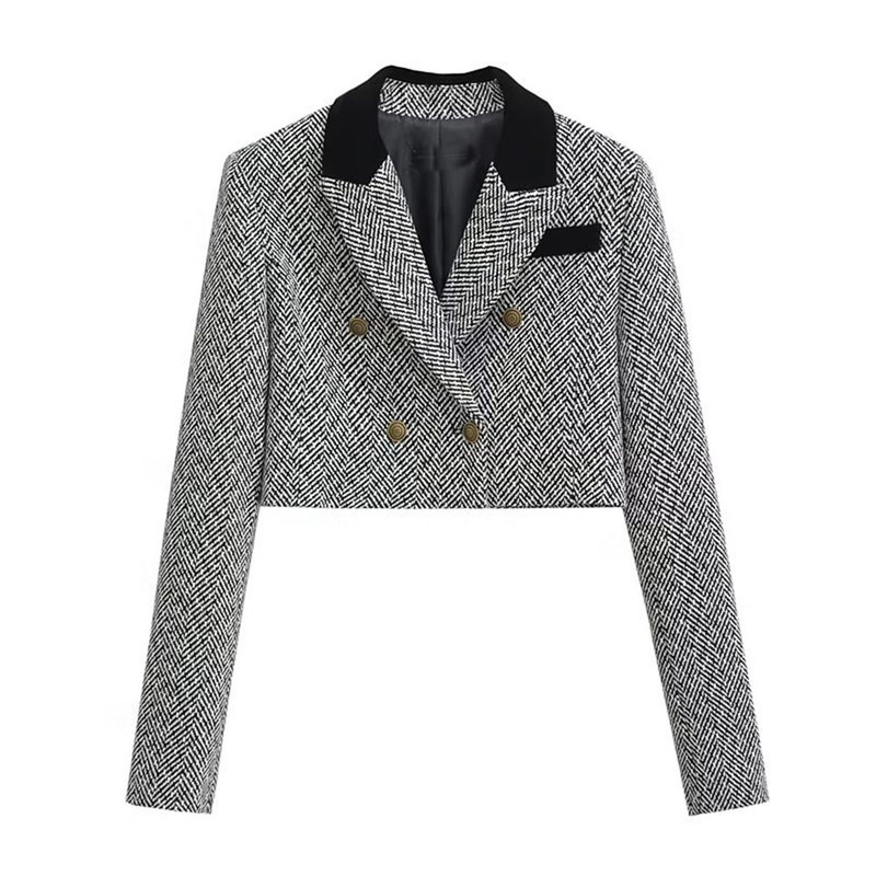 UNIZERA AutumnWinter Womens Fashion Edition Short Herringbone Pattern Wool Set Jacket 240827