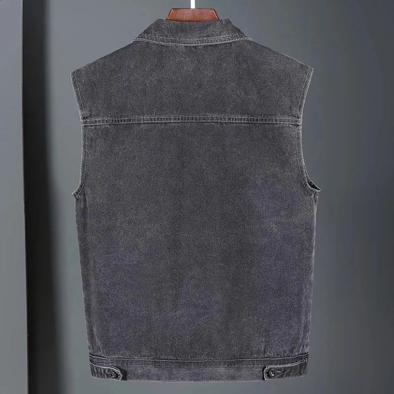 SpringAutumn Mens Solid Color Pocket Denim Tank Top Loose Jeans Jacket Casual Sleeveless D714 240827