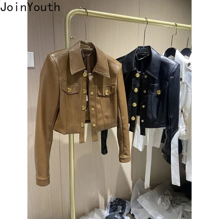 Leather PU Womens Jacket Ropa Mujer Crop Top Temperature Womens Top Retro Fashion Casual Coat Chaquetas Para Mujer 240827