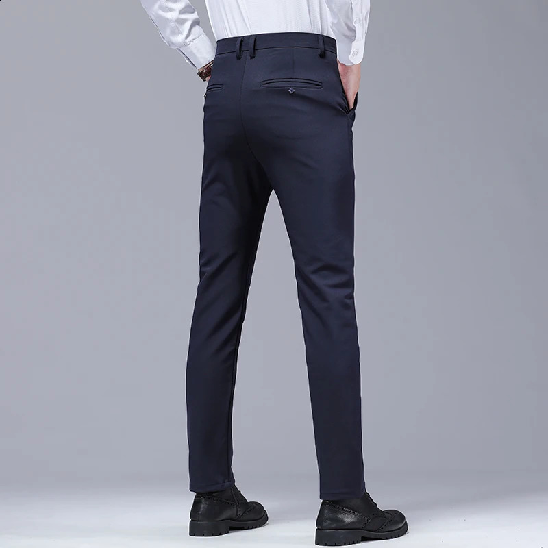 Mens bamboo fiber business suit pants classic style cotton elastic straight formal mens brand clothing 240827