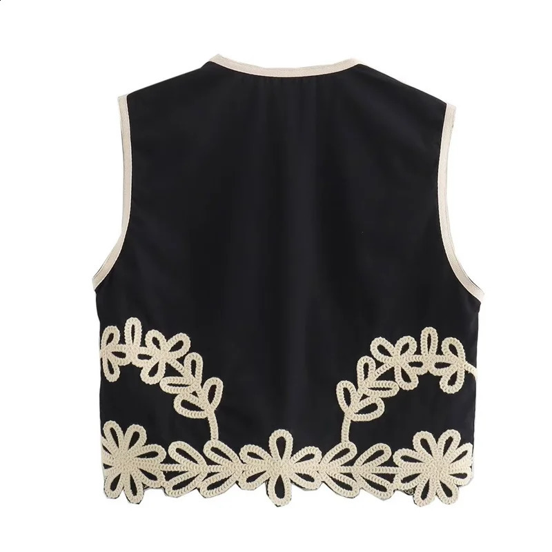 KEYANKETIAN womens decal embroidered decorative vest summer holiday style button sleeveless crop ultra-thin vest 240828