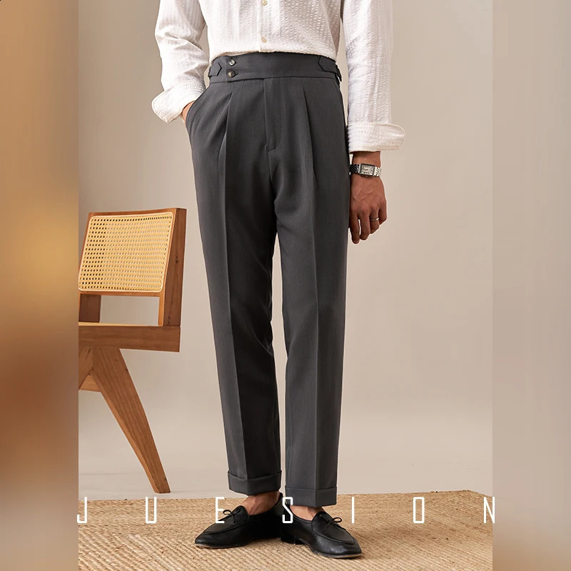 Paris buttoned pants casual mens pants fashion Naples high waisted straight pants mens business version dress ultra-thin mens pants 240828