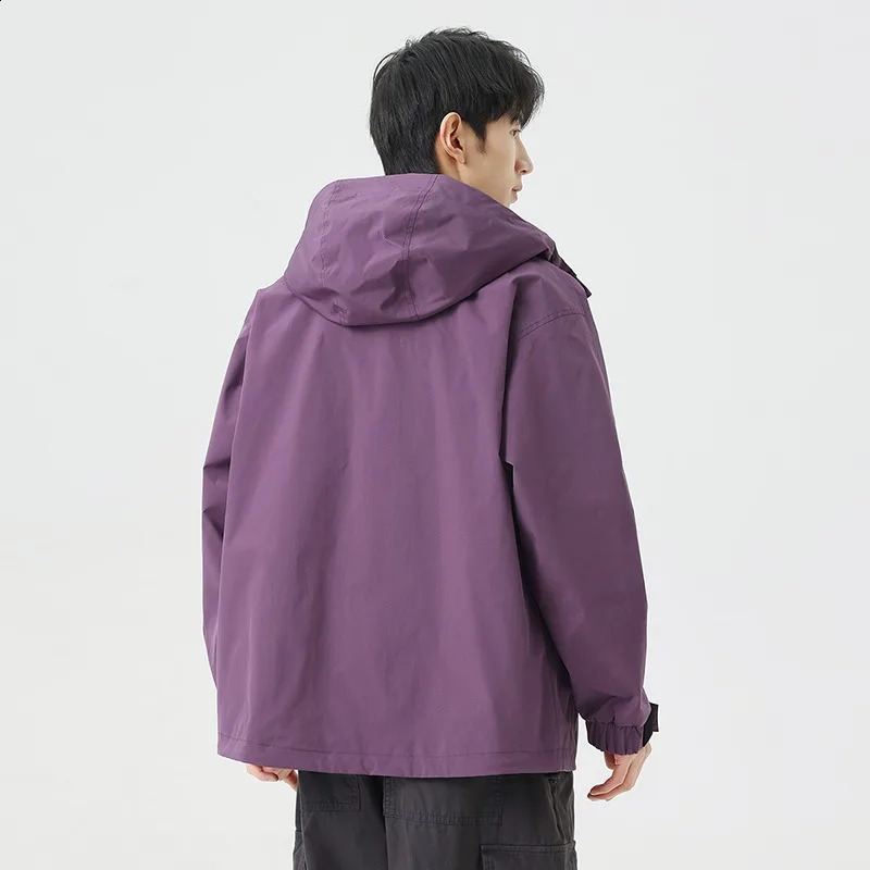 Spring and Autumn casual jacket mens outdoor camping waterproof windproof hooded 240827