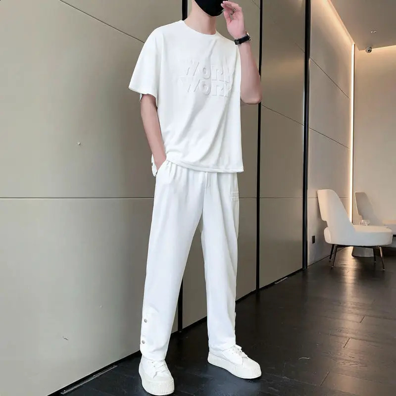 Grey T-shirt Mens Outdoor Pants Set No Mens Clothing Alphabet Top Regular Set Short Sleeve Quarter Sleeve Sportswear 240827