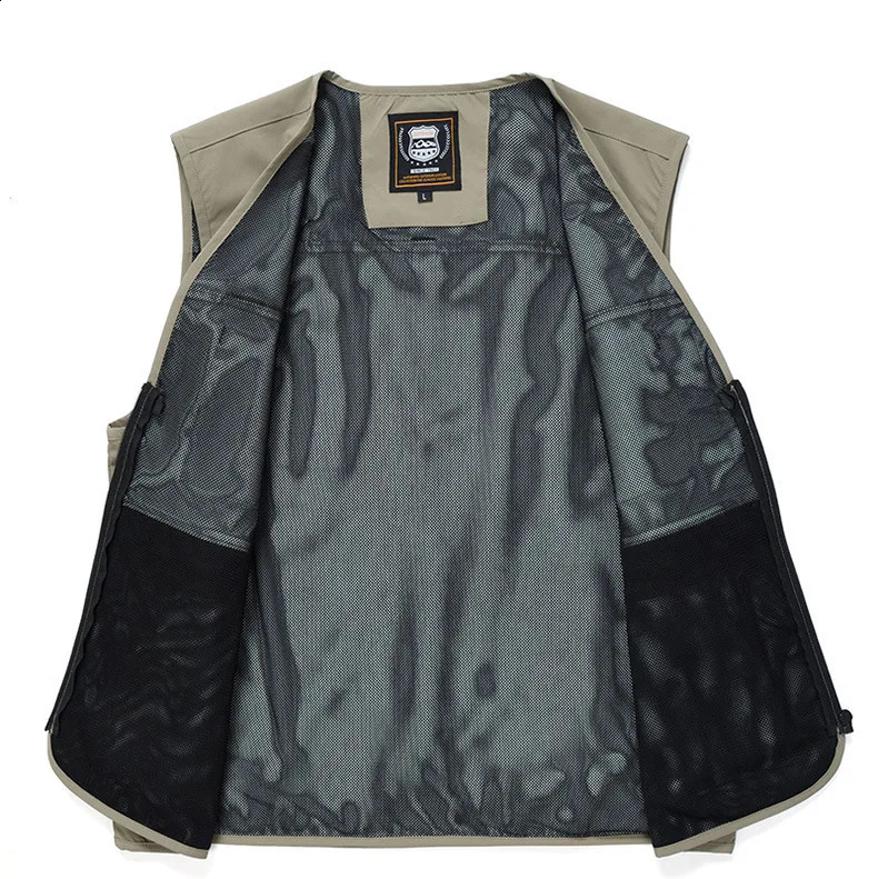Mens Outdoor SpringSummer Mesh Tank Top Multi Pocket Tactical Waist Coat Mountain Fishing Sleeveless Jacket 5XL 240827