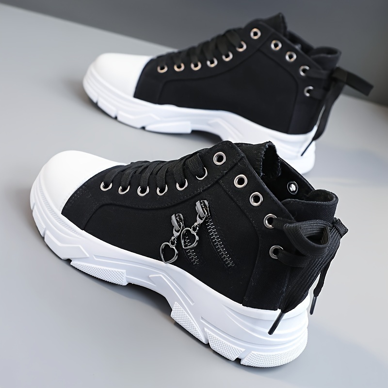New canvas high top women's boots 2024 spring and summer breathable thick bottom heightening casual shoes canvas martin boots