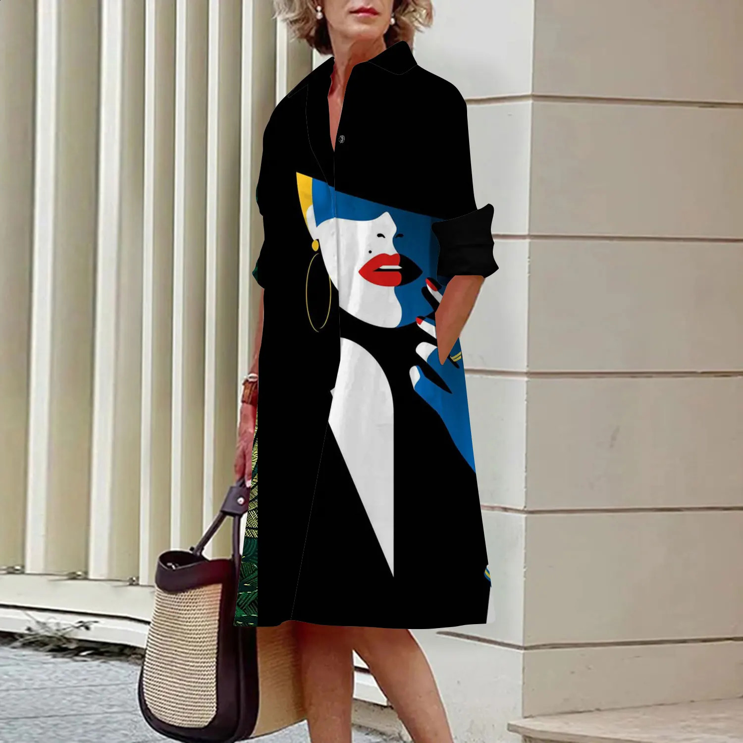 Womens Summer Fashion Clothing Womens Printed Sexy Summer Dress Loose Fashion Collar Temperature Pocket 240828