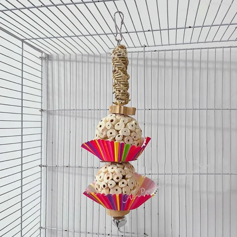 Parrots Supplies Bird Toys With Bell Natural Wooden Blocks Teething Chew Gift Toy Parrot For Parakeets Cockatiels 240827
