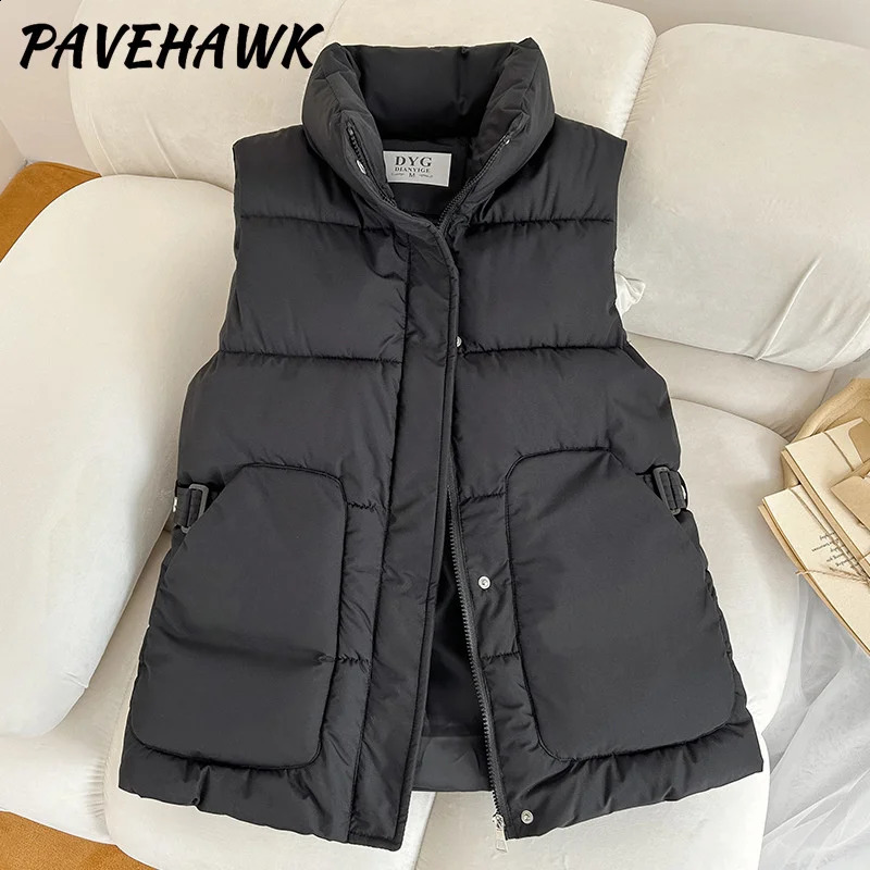 Womens sleeveless down vest autumn thick warm sleeveless jacket solid loose casual pocket zipper vest womens top 240828