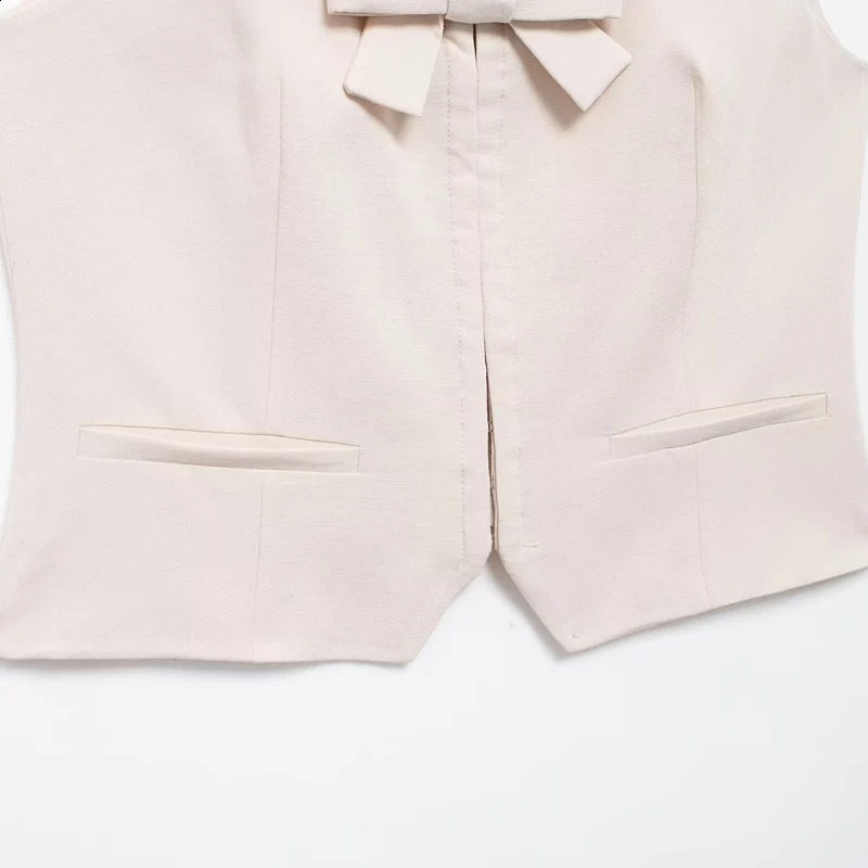 HXAO Womens Bow Vest Summer Crop Sleeveless Womens Vest Bow Shoulder Square Collar Waist Coat White Vest 240828