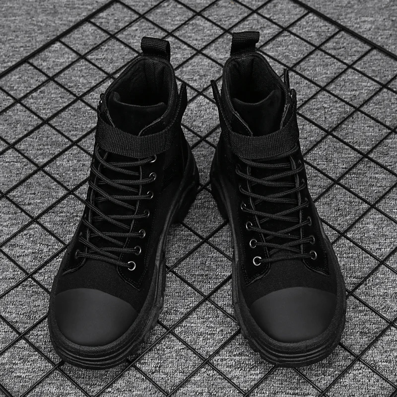 Motorcycle Boots Man Casual Round Toe Hiking Footwear High Top Wear-Resistant Anti-slip Breathable Fashion Trendy All-match 240819