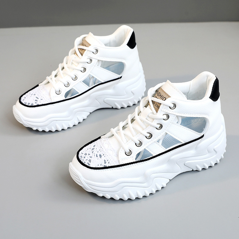 Ddmysports Z New White Hollow Breathable Summer Thick Sole Height Increasing Casual Board Shoes Women S Sports OUTDOOR