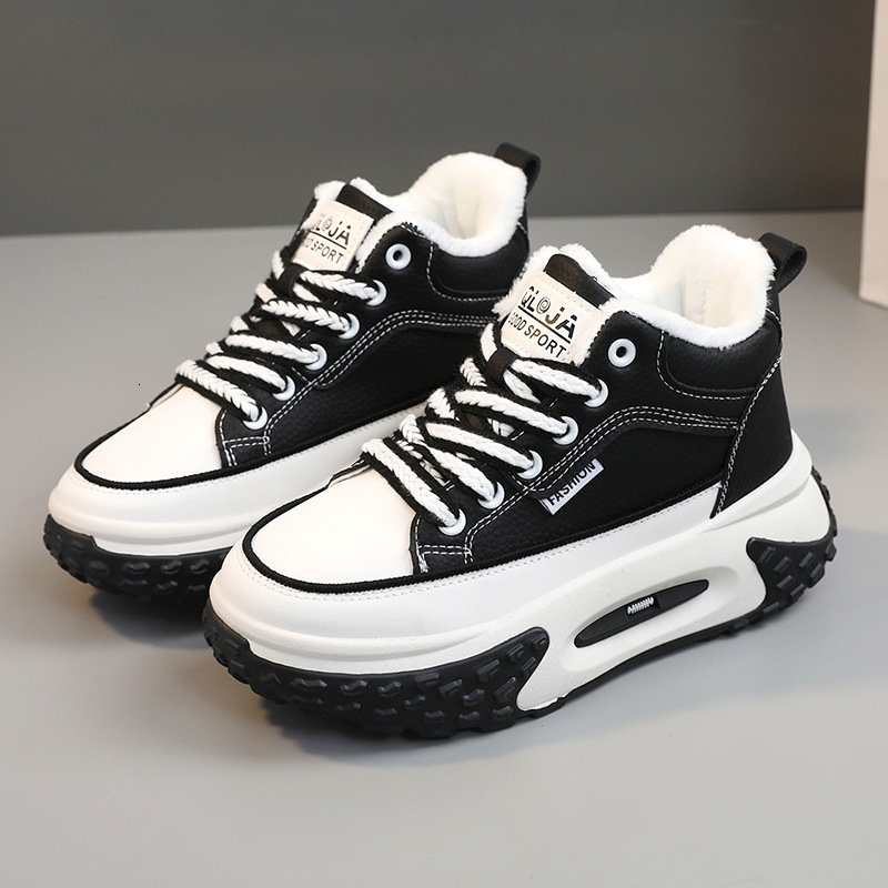 Ddmysports QJ New Velvet Women S Winter Mid Top Warmth Increase Thick Sole Casual Leather Spliced Cotton Shoes OUTDOOR