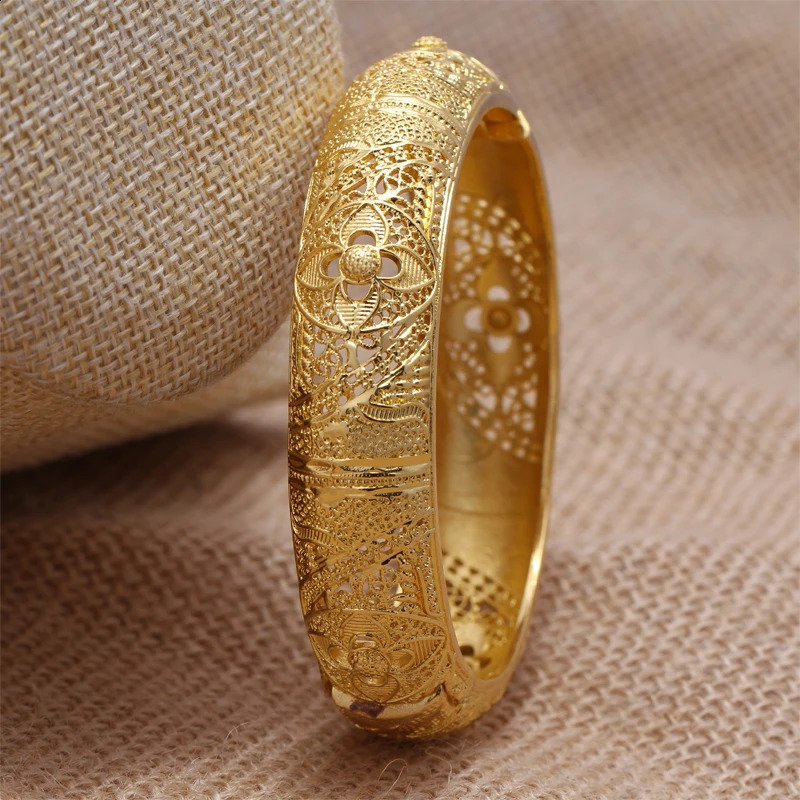 24k Dubai Gold Color Bangles for Women Dubai Bride Wedding Ethiopian Bracelet Africa Bangle Arab Jewelry Charm Bracelet Jewelry 240828