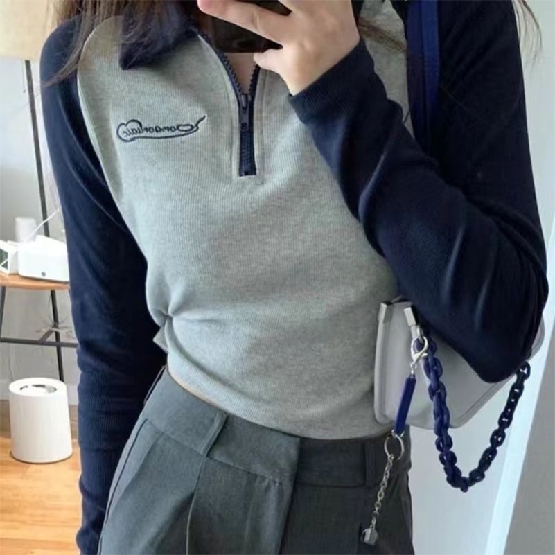 Embroidered polo shirt womens high-quality long sleeved breathable womens casual T-shirt Y2k polo neck slim cut top 240827