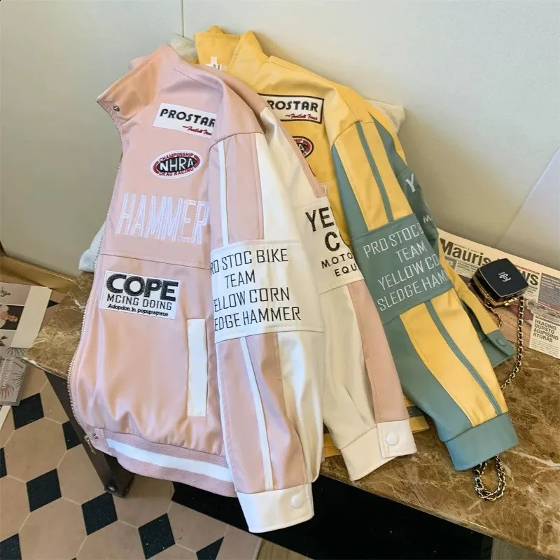 American Retro Hiphop Fried Arcade Car Racing Suit Jacket Y2K Fashion Gothic Punk Style Baseball Uniform Men And Women 240827