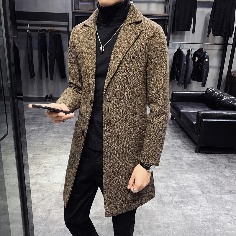 Mens winter trench coat long mens slim fit casual wool blend business thick warm size 5XL 240827