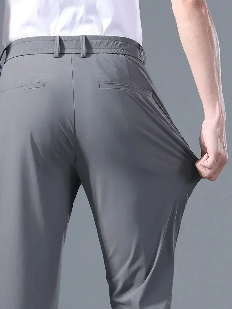 B. B2025 Summer Thin Neapolitan Casual Mens Wear Premium Dark Green Set Pants Drawstring Cool Non Ironed Fabric 240828