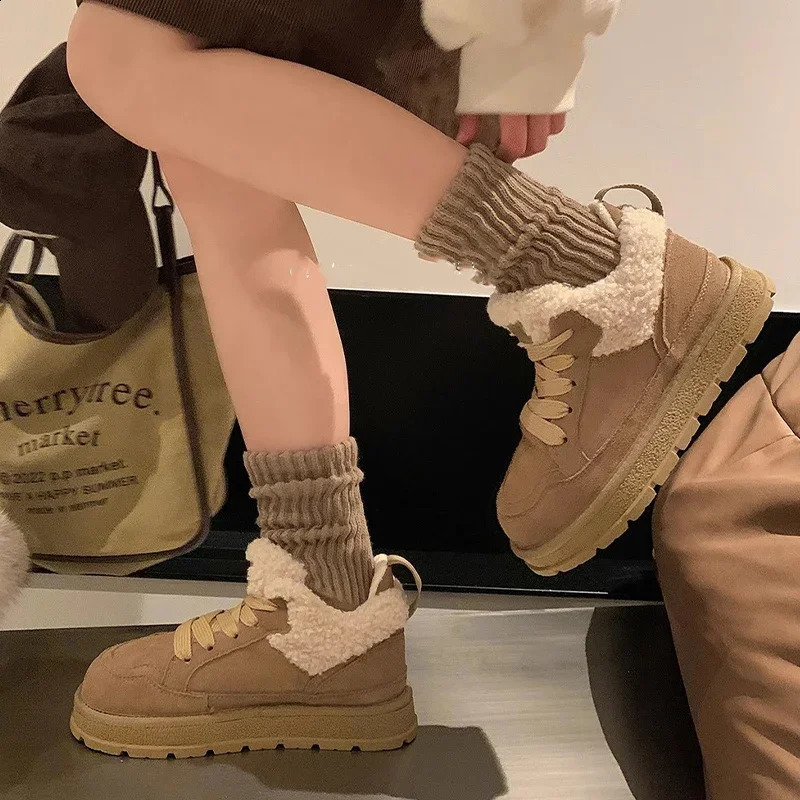 Platform Women Snow Ankle Boots Flats Warm Casual Cotton Shoes Winter Cozy Sneakers Woman Trend Short Plush Mujer Botas 240828