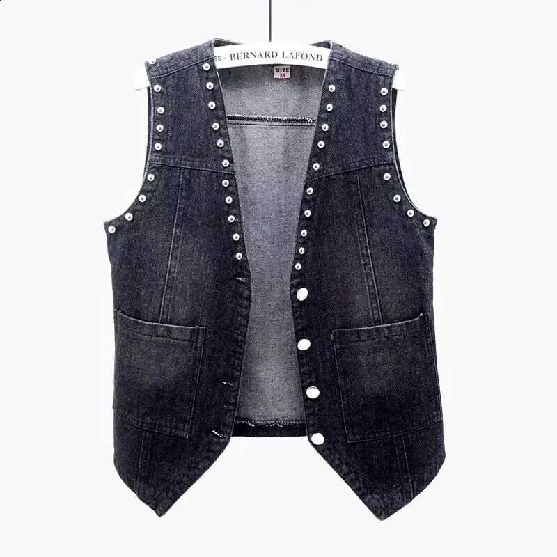 Womens casual rivet denim vest button outdoor pocket jacket 240828