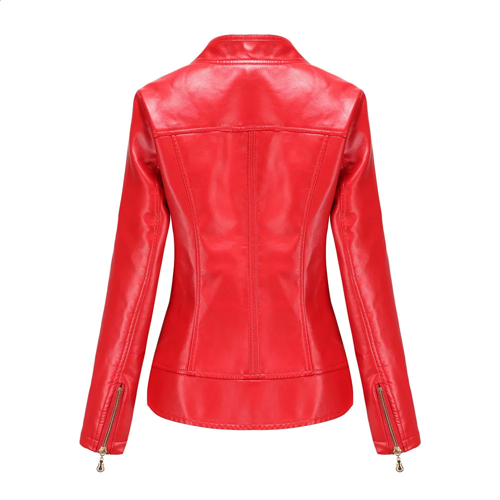 ly Arrived Spring/Autumn Motorcycle Leather Jacket Red PU Jacket Womens Ultra Thin Coat Black S-4XL 240827