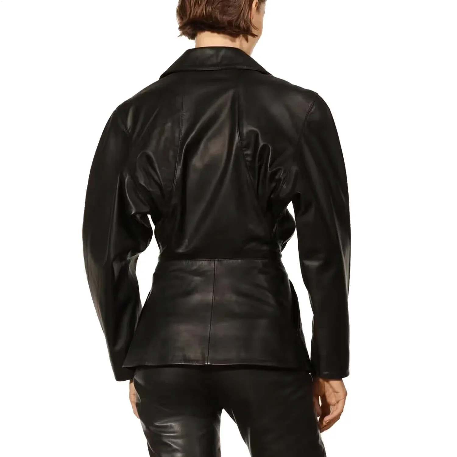 PB ZAWomen leather belt sports jacket with side pocket one button top 240827