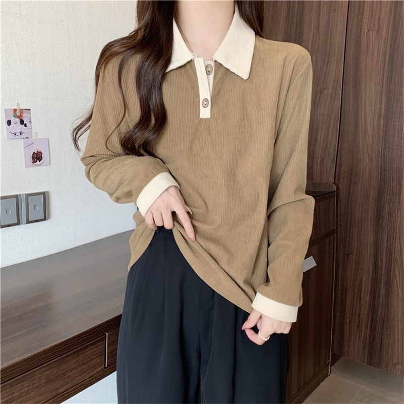 Autumn long sleeved knitted T-shirt Y2k top retro womens sweater fashionable shirt street clothing casual polo neck T-shirt 28401 240827