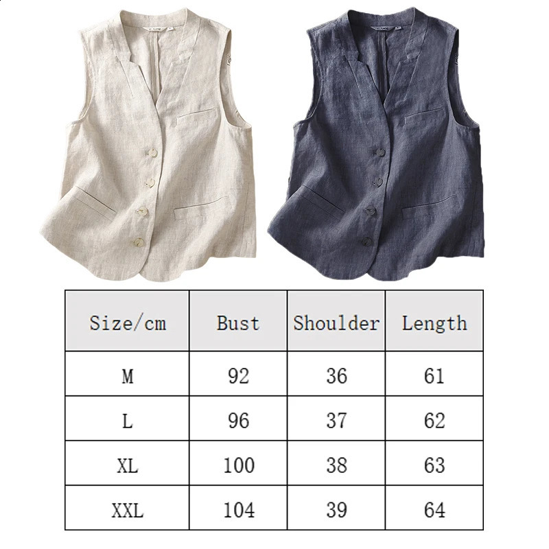 Womens summer cotton linen vest casual loose V-neck sleeveless jacket Korean fashion elegant casual vest top M-2XL 240828