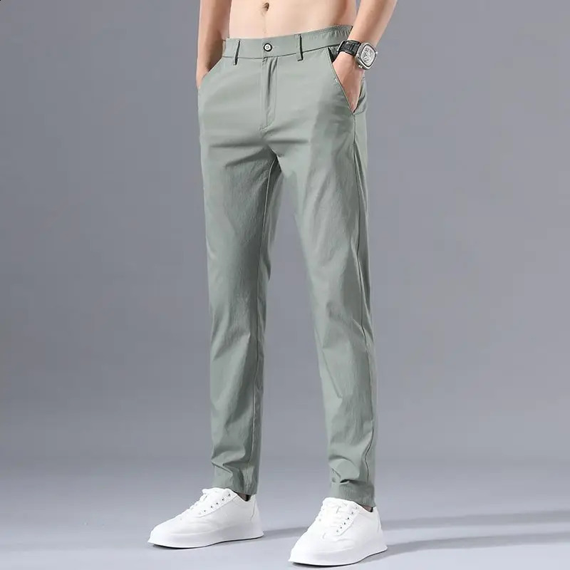 Korean printed striped straight suit mens button zipper pocket summer casual Trouser 240828