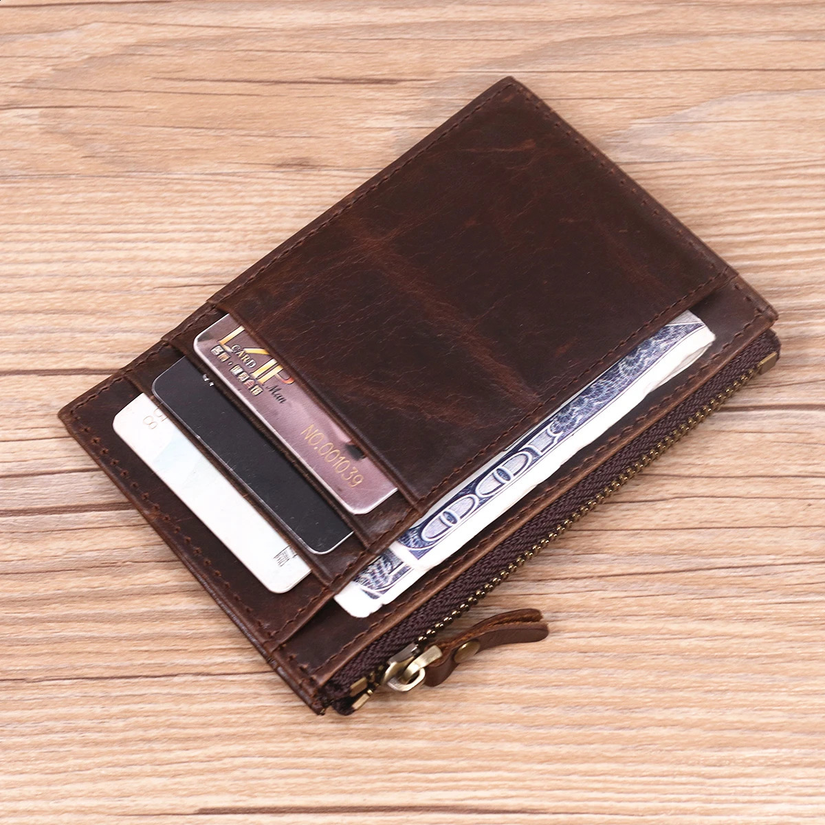 Genuine Leather Wallet For Men Male Vintage Cowhide Short Small Slim Mens Credit Card Holder Case Coin Purse With Zipper Pocket 240828