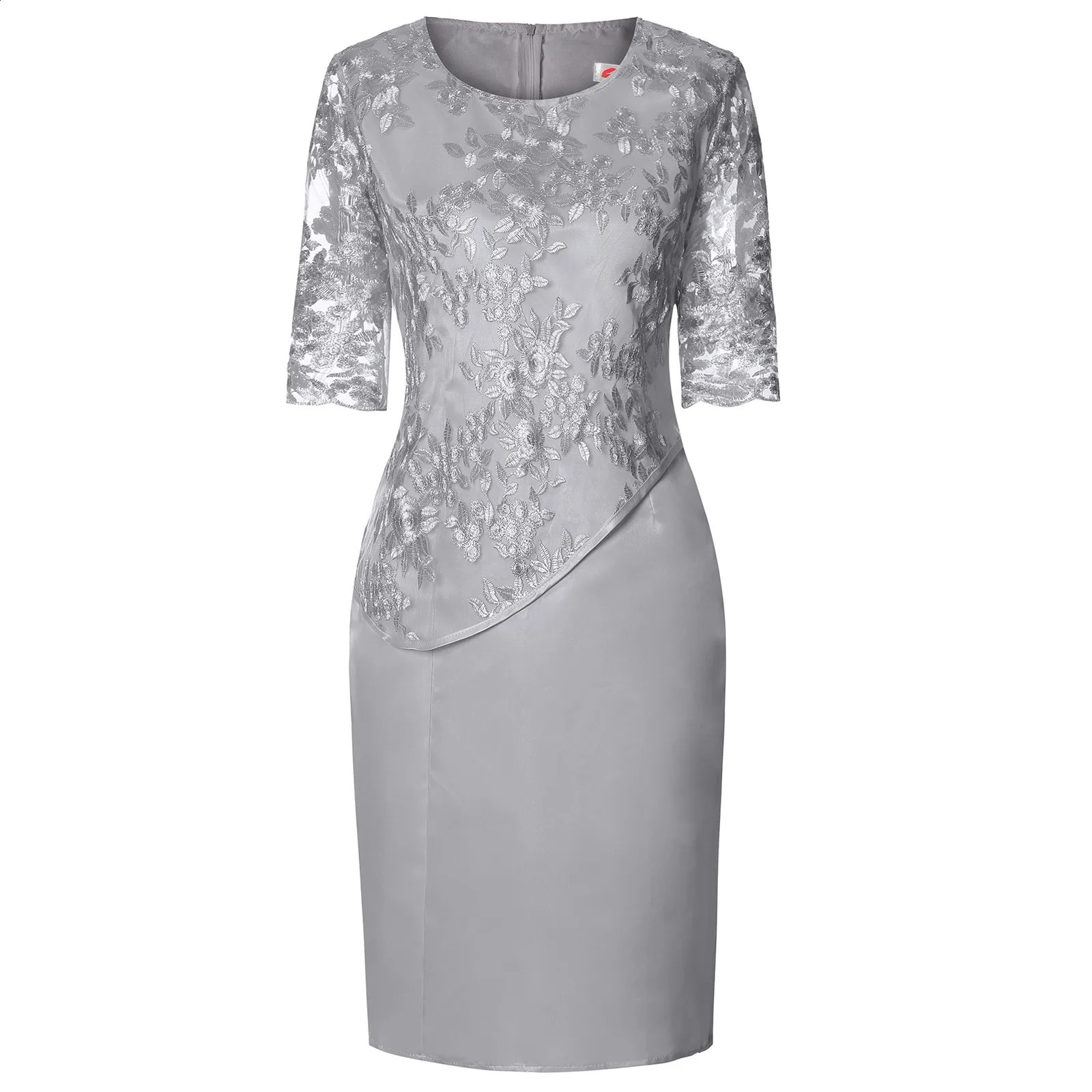 Plus Size Midi Dress 5XL Elegant O-neck High-Waist Embroidery Lace 34 Sleeve Lady Evening Dress Female Clothing Robe 240828