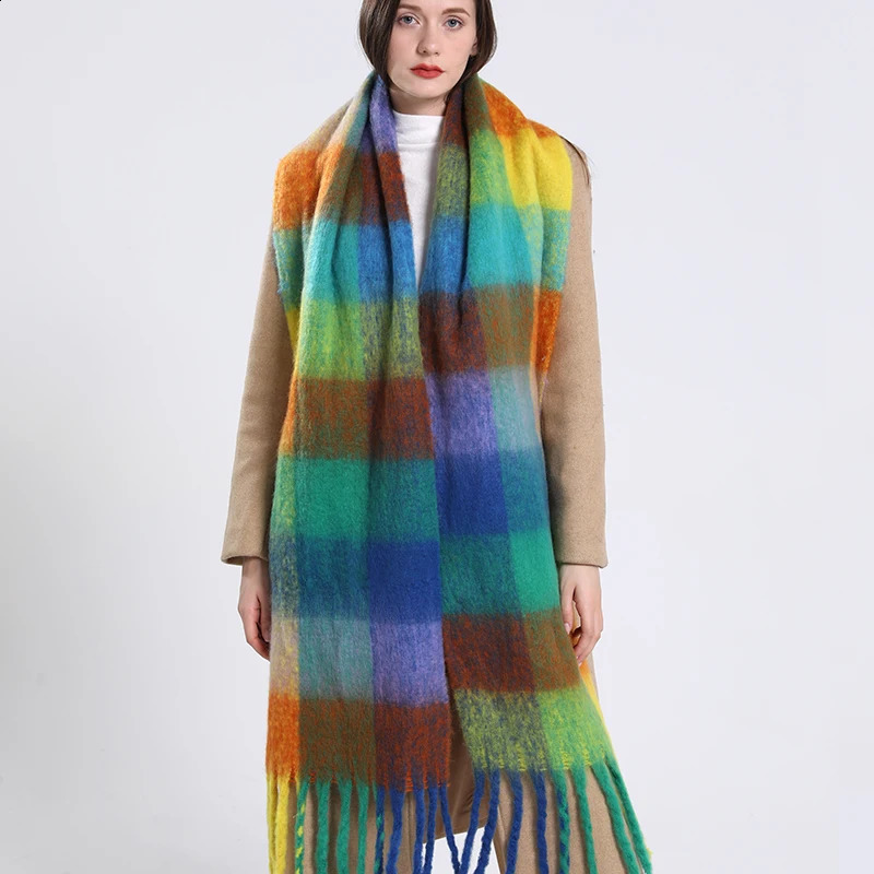 Cashmere Women Plaid Scarf Winter Warm Shawl and Wrap Bandana Pashmina Long Tassel Female Foulard Thick Blanket 240826