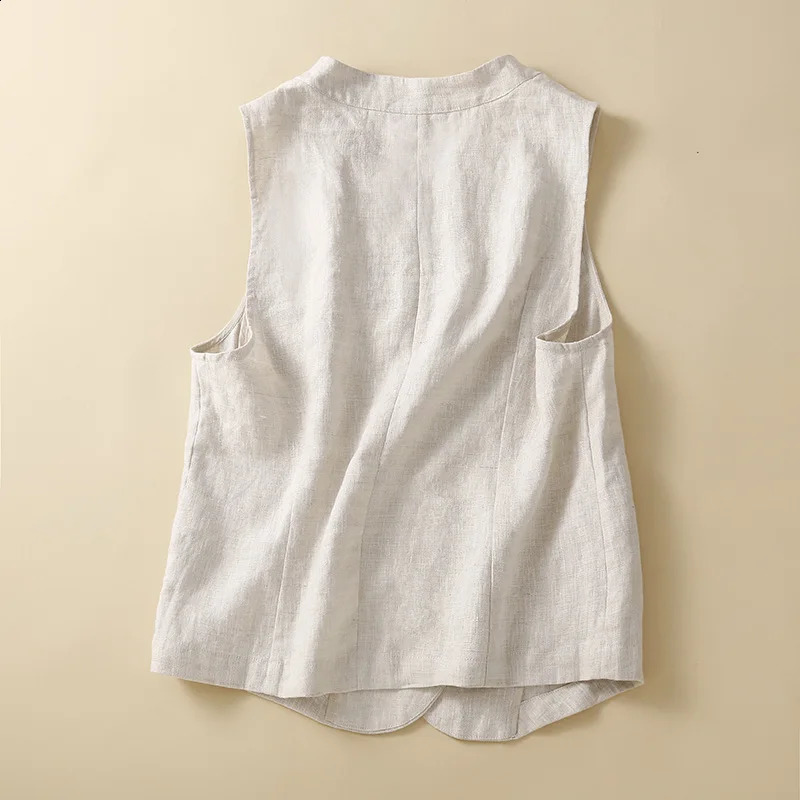 Womens summer cotton linen vest casual loose V-neck sleeveless jacket Korean fashion elegant casual vest top M-2XL 240828